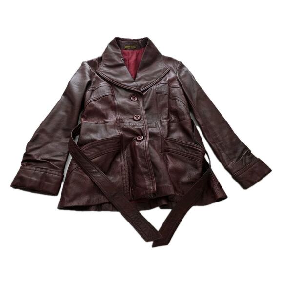Vintage Leather Craft Leather Jacket 90s Blazer Burgundy Womens Sz 15 Made USA - Picture 1 of 16